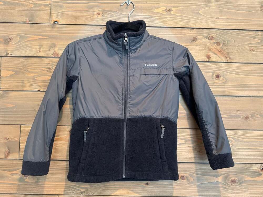 Columbia Boys' Steens Mountain Overlay Fleece Jacket Size Small Grey Black